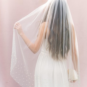 Bridal Veil with Pearl Edge Veil Cathedral Pearl Veil Wedding Veil with Pearls Fingertip Veil Bridal Pearl Veil Floor Ivory Veil with Comb