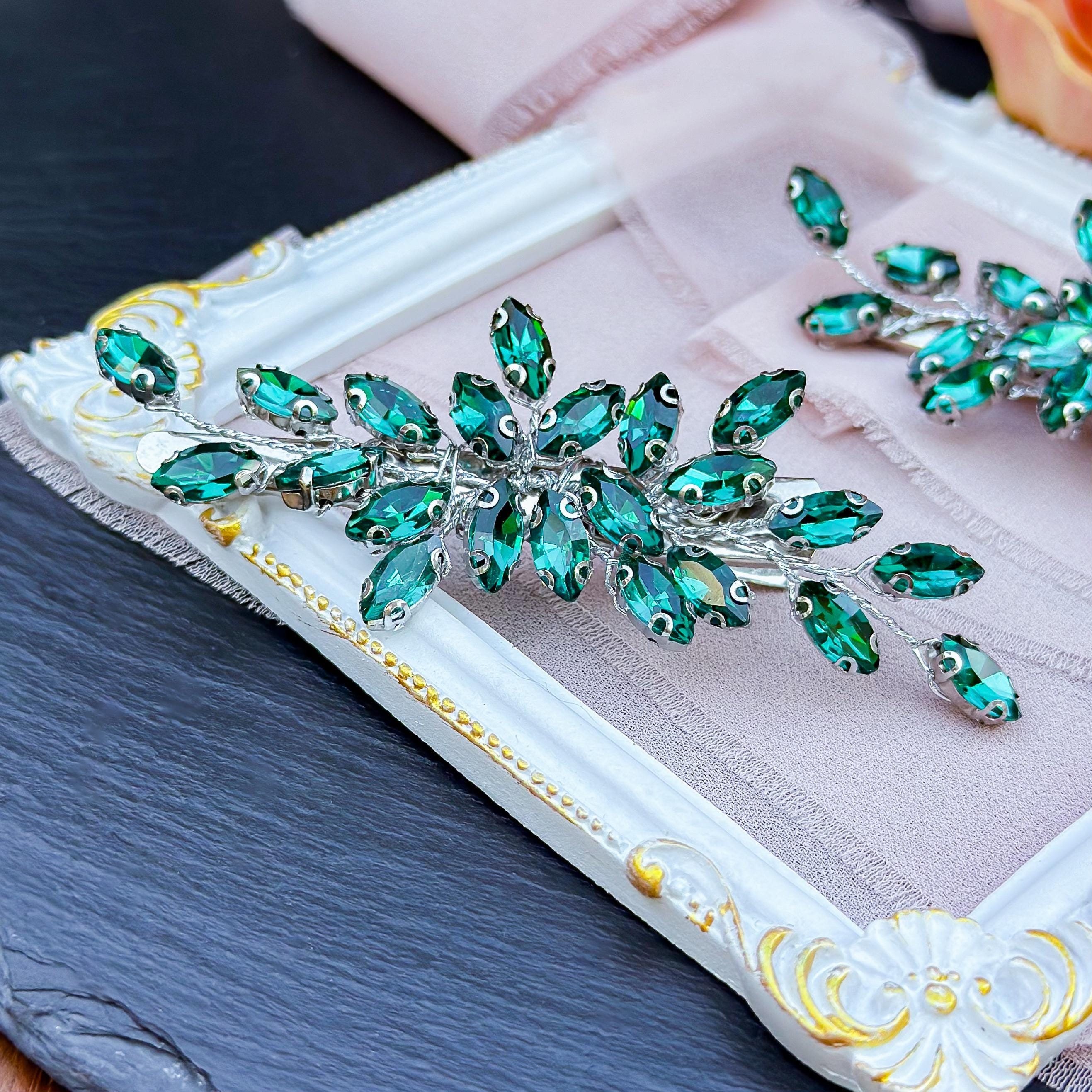 Silver and Emerald Hair Pin - Etsy