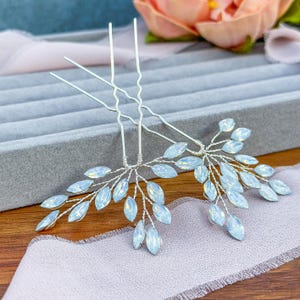 Something Blue Bridal Hair Pins Bridal Crystal Hair Pins Wedding Hair Accessories Something Blue Hair Pins Bridesmaids Gift Silver Hair Pins