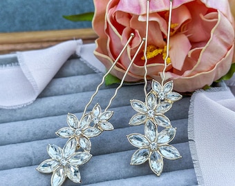 Sparkling Wedding Hair Pin with Crystal Flowers Hair Pin Gold Bridal Hair Piece Wedding Hair Accessories for Bride and Bridesmaid Gift Idea