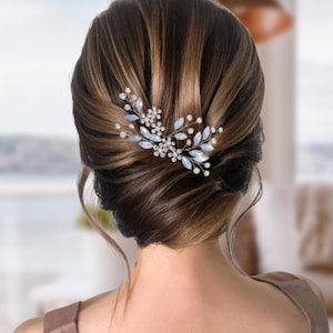 Something Blue Bridal Hair Accessory Wedding Floral Hair Comb Bridal Hair Pin Blue Opal Hair Accessory Wedding Day Gift for Bridesmaids