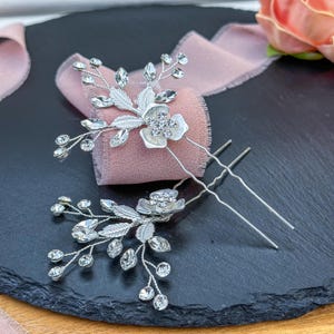 Silver Floral Bridal Hair Pins Wedding Hair Pin Wedding Hair Accessory Crystal Hair Comb Rose Gold Hair Piece Bridal Chandelier Earrings