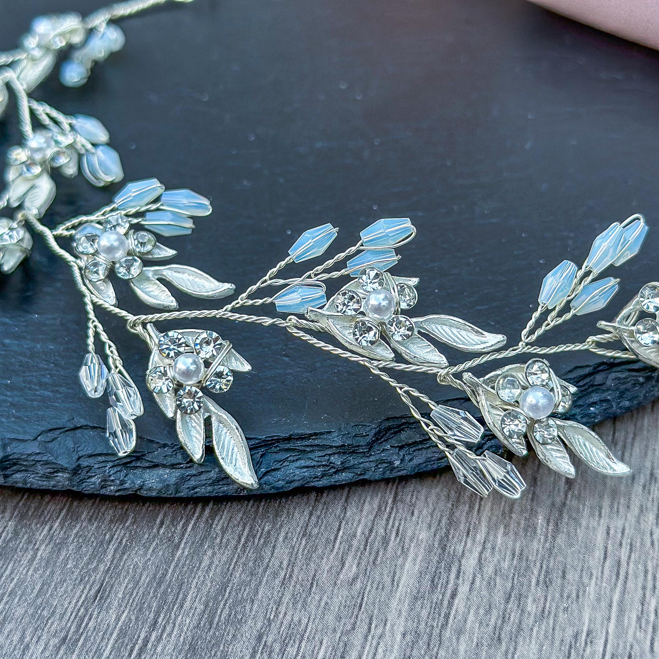 Bridal Hair Vine with Delicate Flowers and Leaves Wedding Hair Piece Something Blue Bridal Accessory Floral Wedding Hair Accessory for Bride