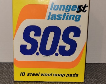 NOS Vintage SOS Steel Wool Soap Pads Sealed Box of 18 1960s 1970s Set Prop Advertising