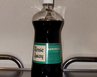 Vintage 1960s RINSE AWAY Concentrated Dandruff Rinse Large Glass Bottle Set Prop Bathroom Decor Advertising