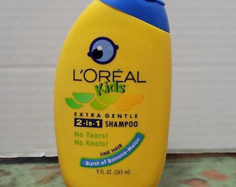 Vintage L'Oreal Kids Shampoo Burst of Banana-Melon Fish Shaped Bottle 1990s Y2K Full