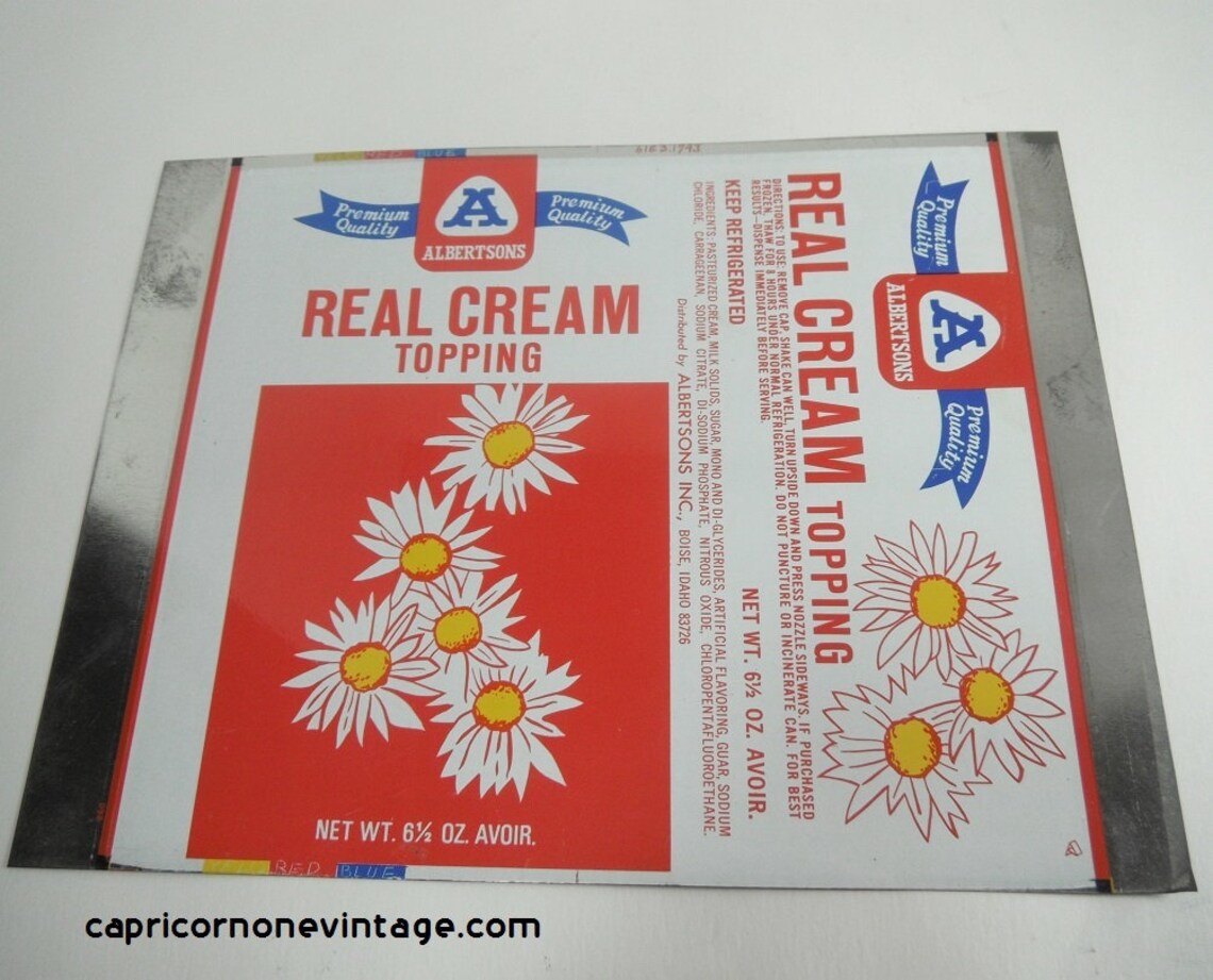 Vintage Whipped Cream Can Flat Unused 1970s Albertson's Etsy