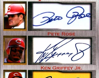 Pete Rose Ken Griffey Jr. Johnny Bench Iconic Ink facs autos only 1000 made Cincinnati Reds