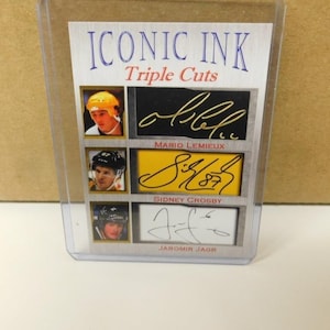 Mario Lemieux Sidney Crosby Jaromir Jagr Iconic Ink facs autos nur 1000 made Pittsburgh Penguins