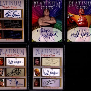 5 Karten Hulk Hogan Andre Ric Flair Stone Kalt Steve Austin The Undertaker Ultimative Krieger The Rock John Cena facs autos Iconic