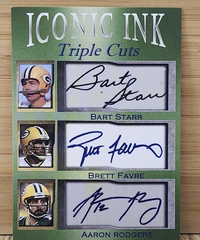 NFL Brett Favre サインカード Bart Starr Brett Favre Aaron Rodgers Iconic Ink Facs Autos Only