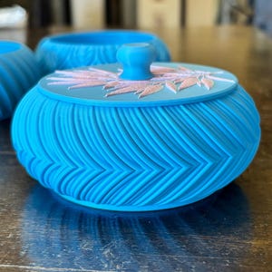 Stacking Boxes in Matte Sky Blue with Leaf Lid - Decorative 3D printed storage box for jewelry, hair accessories, office, or kitchen