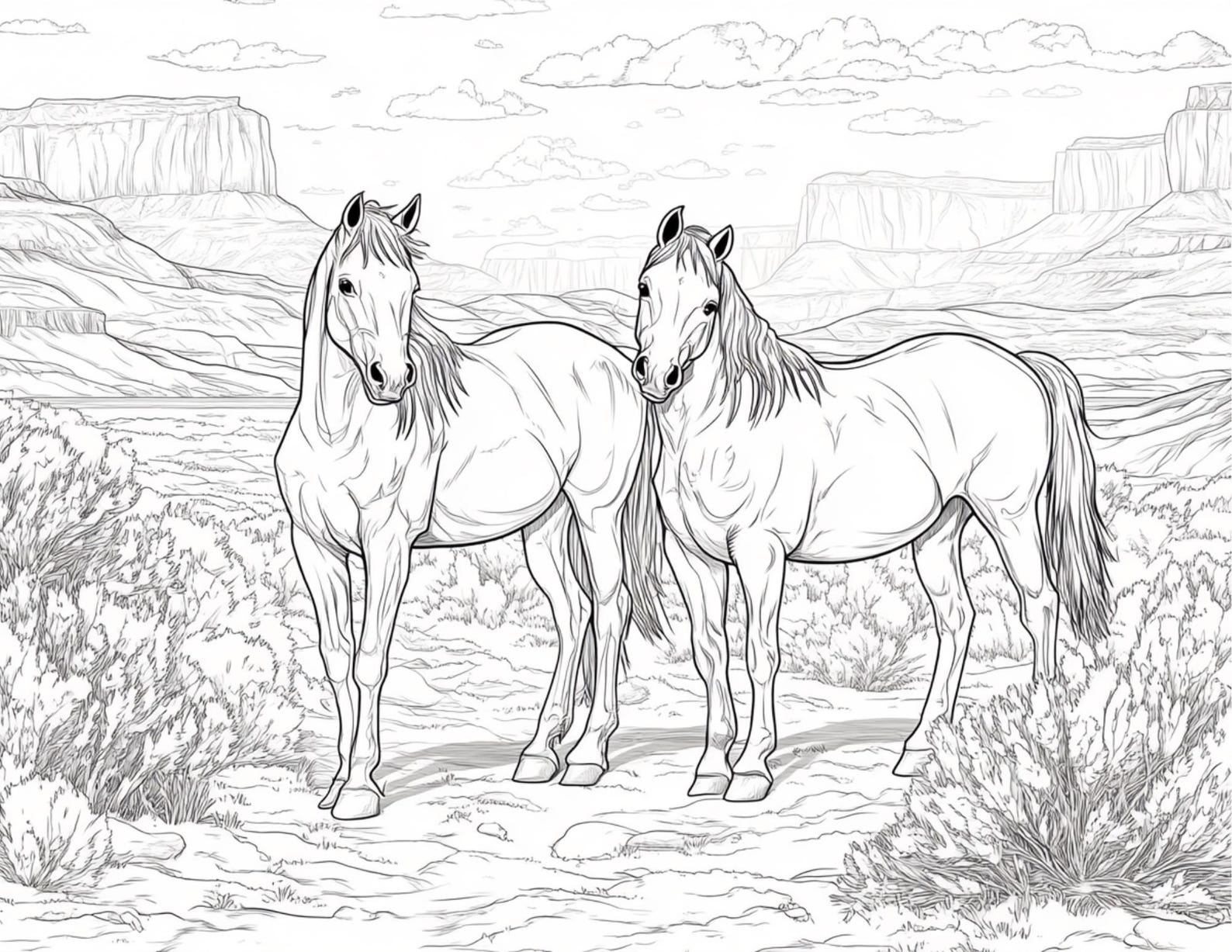 Coloring Pages for Adults, Wild Horses, Instant Download, High ...