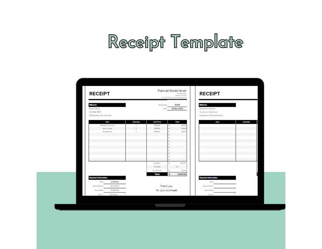 Receipt Template, Google Sheets Format, Easy Expense Tracking, Generate ...