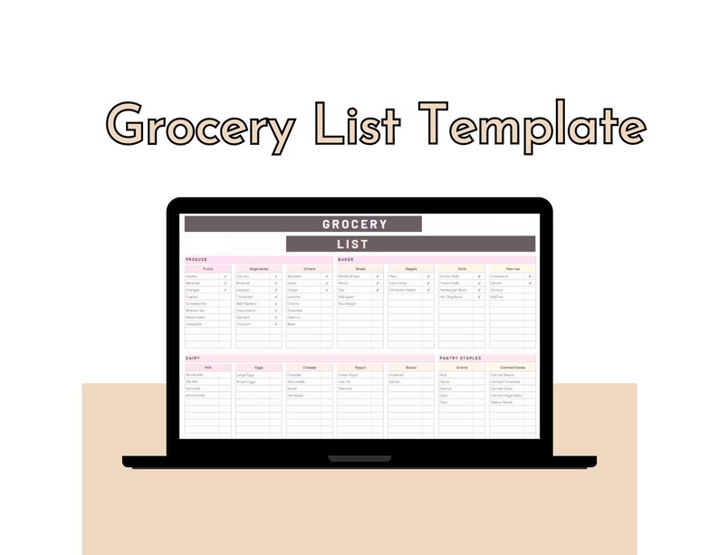 Grocery List Template, Google Sheets Format, Organize Shopping Lists