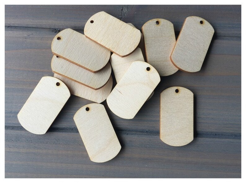 12 Pieces Unfinished Wood Laser Cut Dog Tag Shapes Pendants Etsy