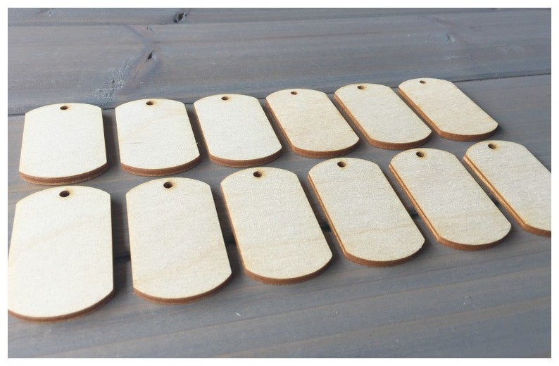 12 Pieces Unfinished Wood Laser Cut Dog Tag Shapes Pendants Etsy