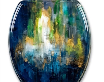 Abstract Resin Toilet Seat, Blue Gold Fluid Art Bathroom Lid