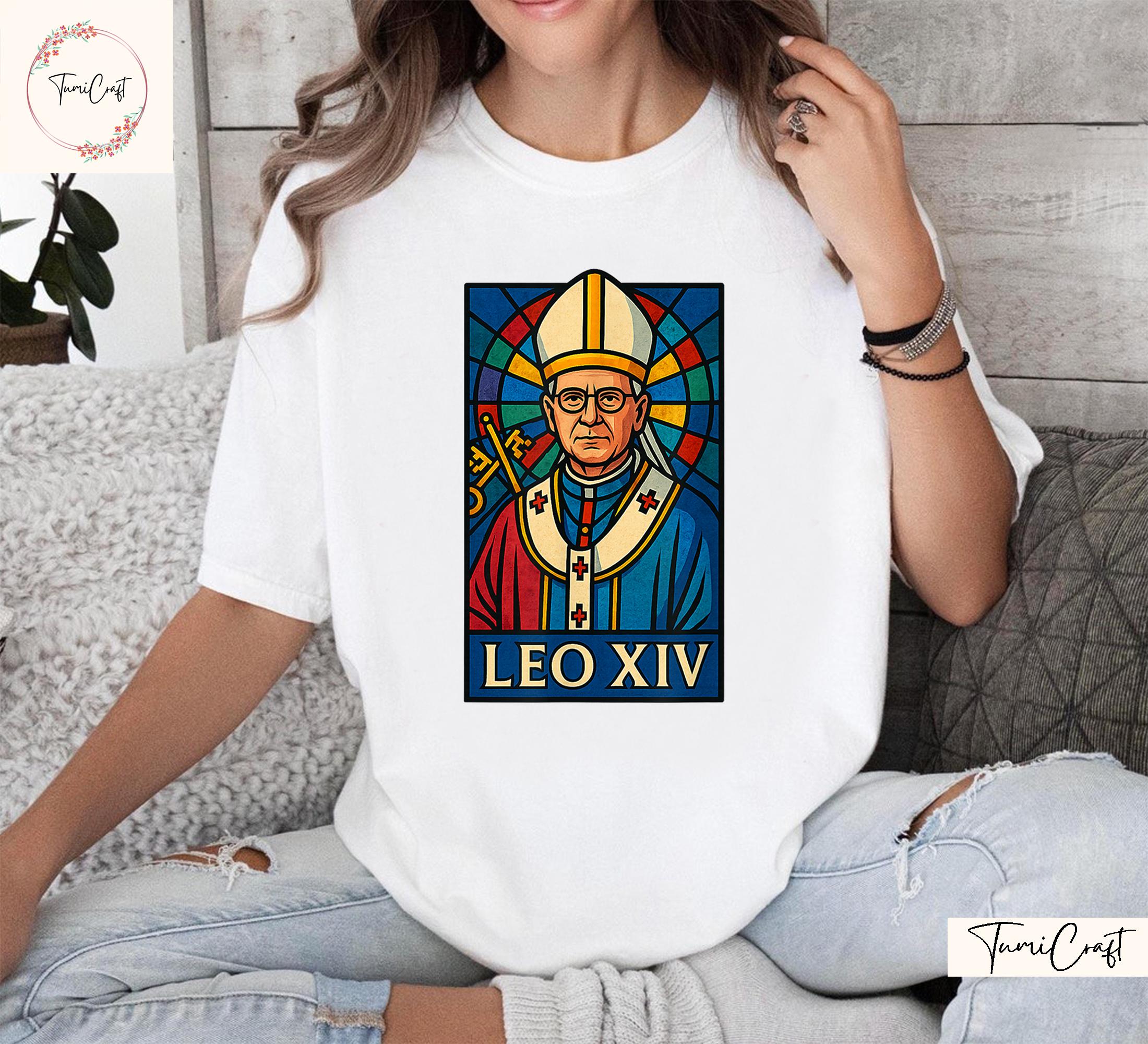 Pope Leo XIV Shirt, Christian, Rome, Vatican, Stained Glass T-Shirt, Minimalist Religious Top Pope Tshirt, Sweatshirt, Hoodie