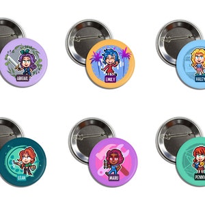 Stardew Valley Girls Bachelorettes Pins Button Badges 1.5 Pixel Art Set of all 6