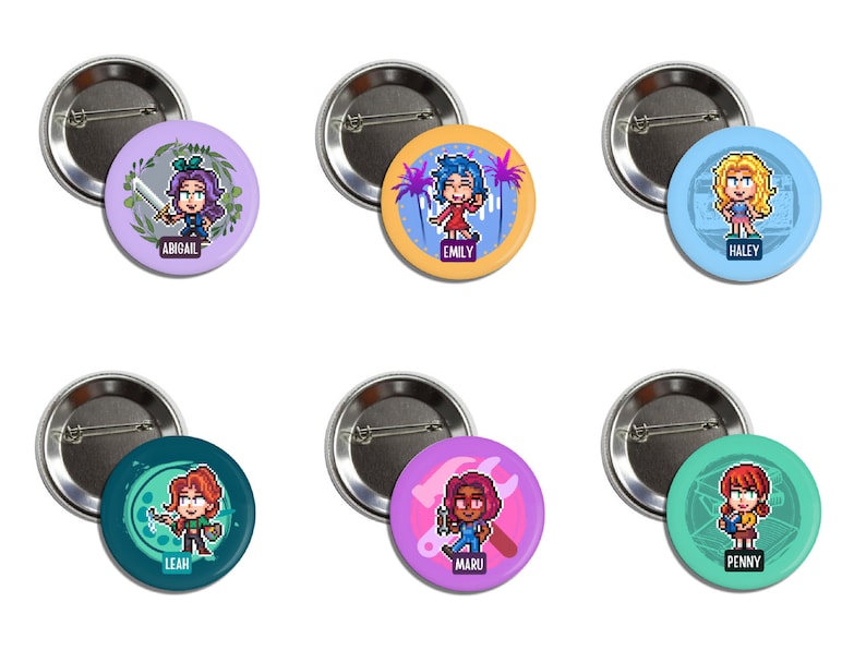 Stardew Valley Girls Bachelorettes Pins Button Badges 1.5 Pixel Art Set of all 6