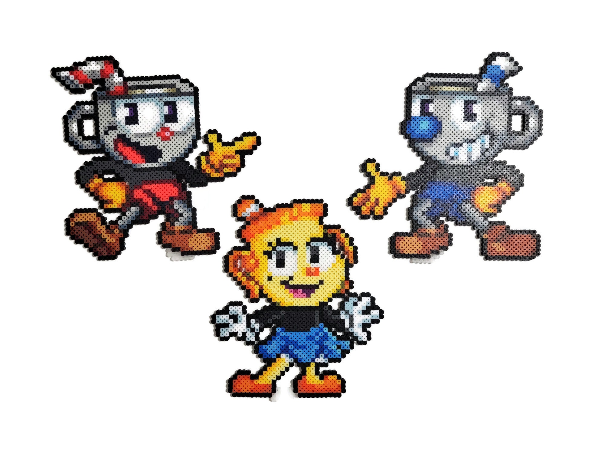 Cuphead Pixel Art Figures Cuphead Mugman Ms Chalice Small Size Etsy
