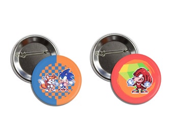 Sonic the Hedgehog | Tails | Knuckles Pins Button Badges 1.5" Pixel Art