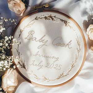 Digital Embroidery Pregnancy Announcement Template | Neutra] Digital Baby Announcement Social Media | Editable Gender Neutral Reveal