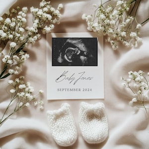 Simple Minimalist Pregnancy Announcement Digital Gender Neutral Boho Baby Announcement Modern Editable Social Media Baby Reveal Template