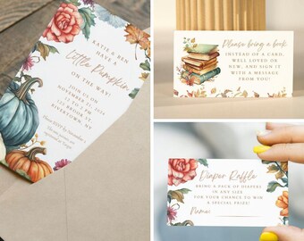 Pumpkin Baby Shower Invitation, Fall Baby Shower Invitation Card, Personalized Baby Shower Invitations, Little Pumpkin Baby Shower