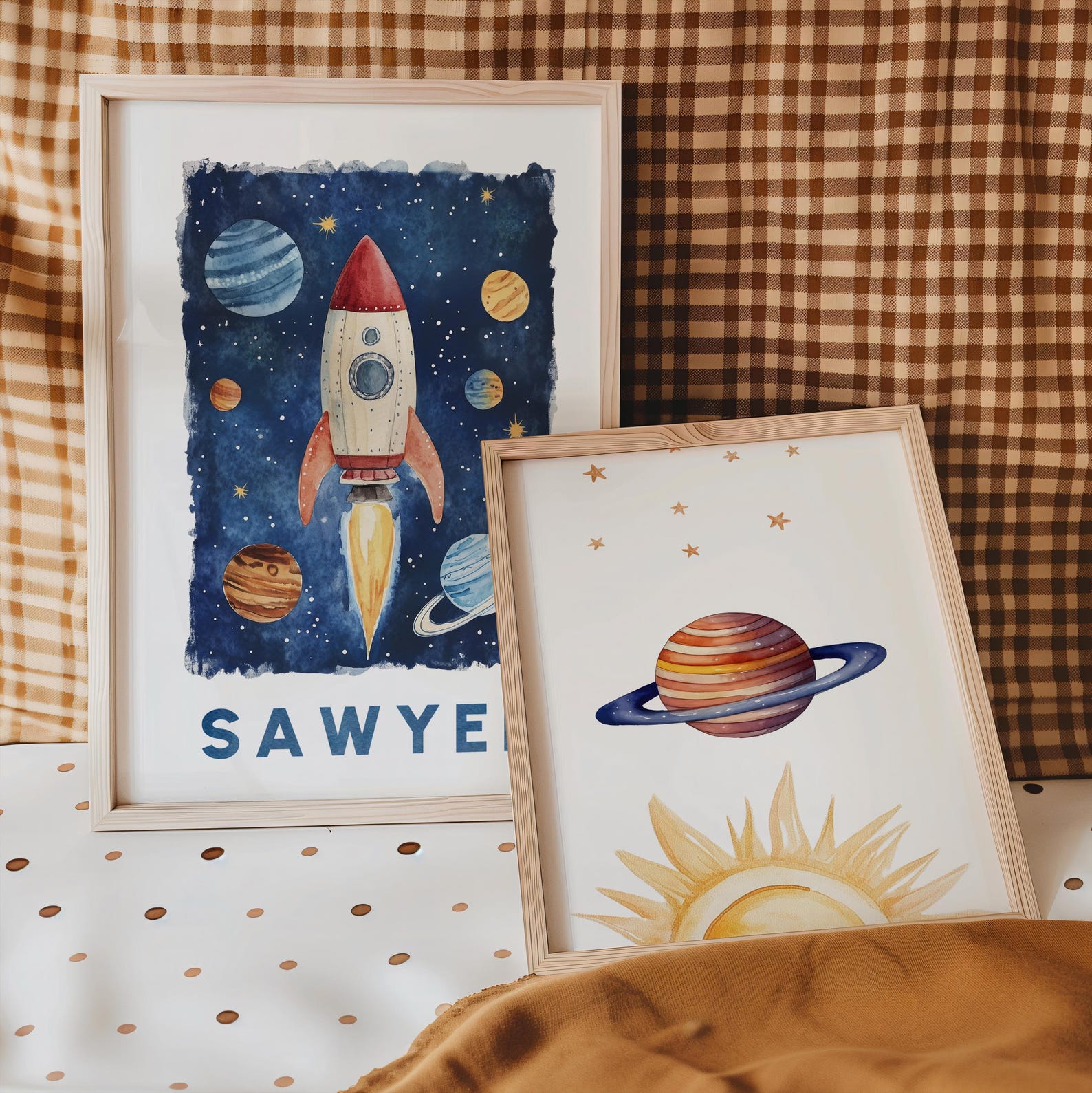 Space Themed Nursery Wall Art Set, Personalized Baby Name Print ...