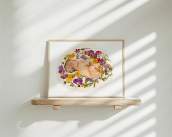 Arte della gravidanza con fiori pressati / Doula e regalo per ostetrica / Arte Doula / Regalo Doula / Arte Ostetrica / Regalo Ostetrica / Feto di fiori pressati