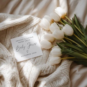 No Ultrasound Needed - Simple Neutral Pregnancy Announcement Template, Digital Baby Reveal w/Tulips, Customizable Social Media Announcement