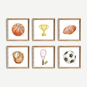 Watercolor Sports Boy Room Art | Nursery Wall Decor | Sports Kids Art for Playroom & Bedroom | Sports Theme Nursery | Sport Art Print