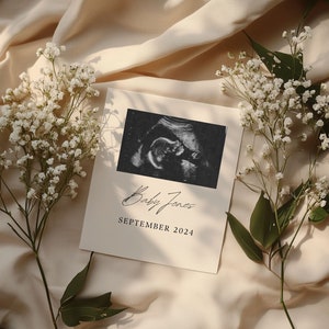 Simple Modern Minimalist Pregnancy Announcement Digital Gender Neutral Boho Baby Announcement Modern Editable Social Media Baby Template
