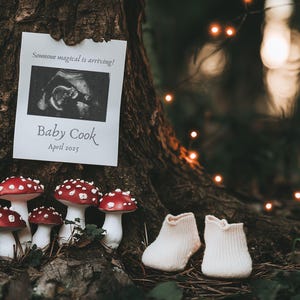 Mushroom Pregnancy Announcement, Fairy Forest Baby Announcement, Digital Enchanting Garden Template, Magical Social Media Reveal Template