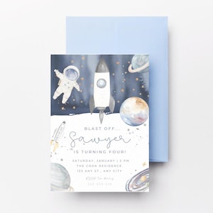 Faire-part d'anniversaire dans l'espace, faire-part d'anniversaire envolé modifiable pour garçon, invitation à une fête dans l'espace, téléchargement immédiat, invitation d'anniversaire sur toile