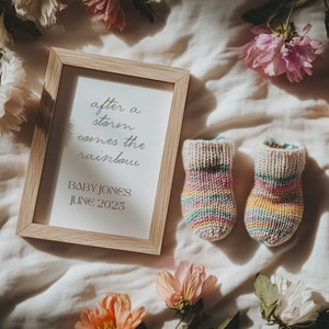 Rainbow Baby Pregnancy Announcement Digital, Simple Boho Minimalist Baby Announcement Gender Neutral, Editable Social Media Template