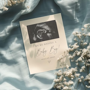 Baby Boy Ankündigung Vorlage Digital | Minimalistische Babymitteilung | Blau Gender Reveal | Social Media Vorlage | Moderne Schwangerschaft offenbaren