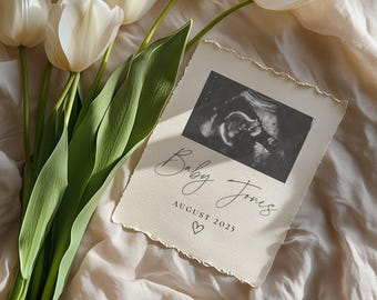 Plantilla de anuncio de embarazo simple y neutral, anuncio digital de bebé, redes sociales, revelación de embarazo, plantilla editable simple de embarazo