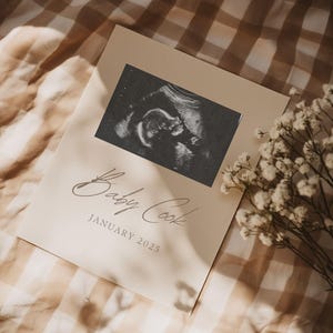 Neutral Pregnancy Announcement Template Digital Baby Announcement Social Media Pregnancy Reveal Editable Simple Checkered Modern Boho