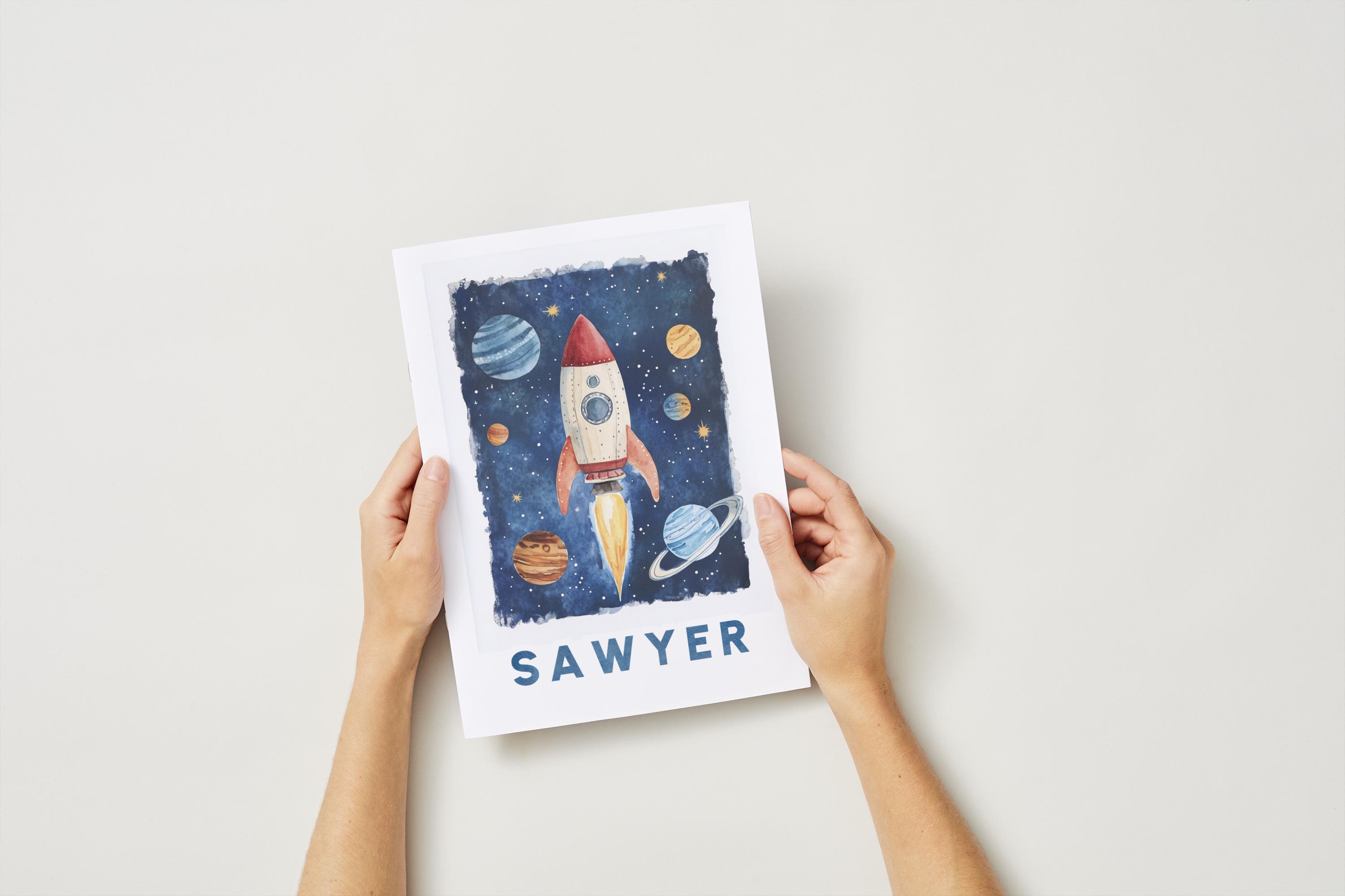 Space Themed Nursery Wall Art Set, Personalized Baby Name Print ...