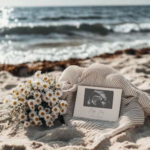 Simple Neutral Beach Pregnancy Announcement Template Digital Baby Announcement Social Media Pregnancy Reveal Editable Pregnancy Template
