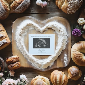 Baking Pregnancy Announcement, Baker Baby Announcement, Bun in the Oven, Chef Baby Post, Neutral Editable Template Facebook Instagram Reveal