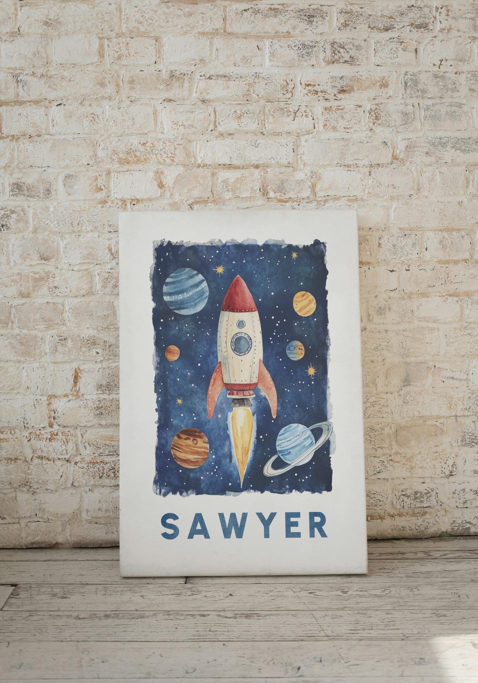 Space Themed Nursery Wall Art Set, Personalized Baby Name Print ...