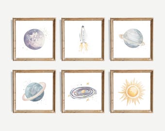 Set di 6 decorazioni per la cameretta dei bambini a tema spaziale, decorazioni da parete con tema spaziale, regalo per neonati con nuvole e stelle, viaggi nello spazio, regalo per la cameretta dei bambini a tema spaziale, pianeta stella razzo