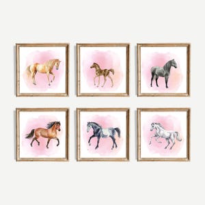 Watercolor Horse Prints Digital Download | Set of 6 | Horse Nursery Theme | Girly Animal Horse Printable | Horse Birthday | Nursery Decor