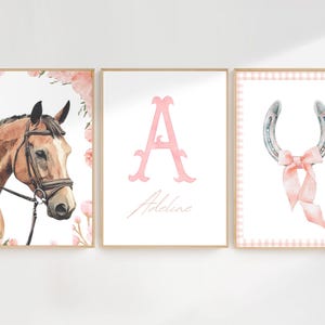 Set of 3 Horse Nursery Wall Art | Horse Prints, Personalized | Girl Bedroom Prints | Preppy Nursery Art | Equestrian Nursery | Horse Bedroom