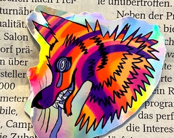 Holographic tie dye wolf sticker