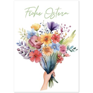 Frohe Ostern Grußkarten Set – 10 Faltkarten mit buntem Aquarell Blumenstrauß | Perfekte Frühlingskarten 2025